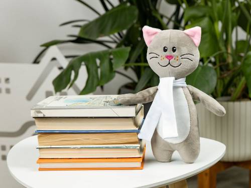 Мягкая игрушка Beastie Toys, котик с белым шарфом фото 6