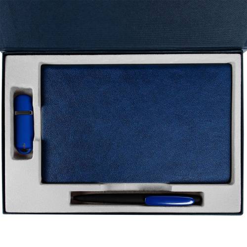 Коробка Silk с ложементом под ежедневник 13x21 см, флешку и ручку, синяя фото 5