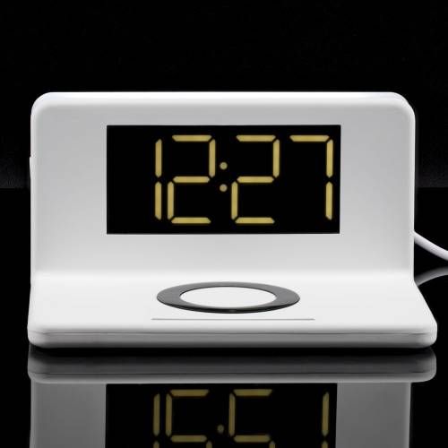 Часы настольные с беспроводным зарядным устройством Pitstop, белые фото 12