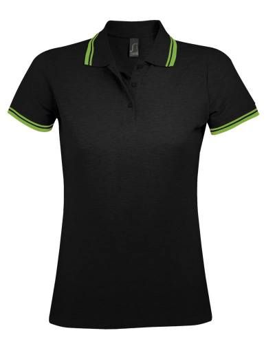Рубашка поло женская Pasadena Women 200 с контрастной отделкой, черная с зеленым фото 2