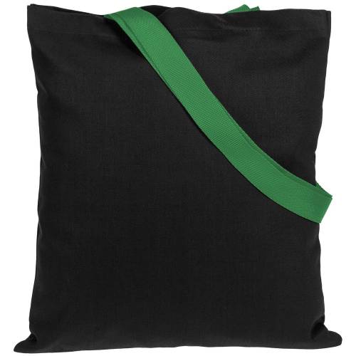 Холщовая сумка BrighTone, черная с зелеными ручками фото 3