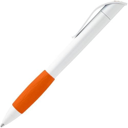 Ручка шариковая Grip, белая с оранжевым фото 3