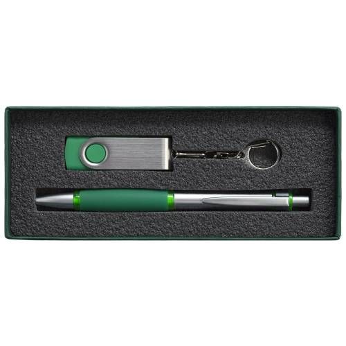 Коробка Notes с ложементом для ручки и флешки, зеленая фото 6