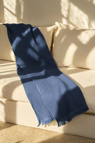 Плед вафельный Elenglect, темно-синий фото 7