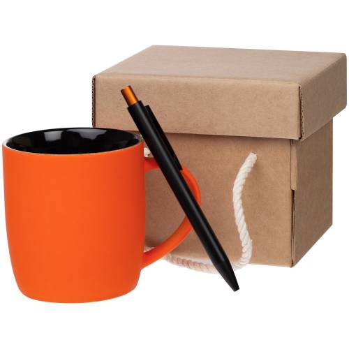 Набор Color Block: кружка и ручка, оранжевый с черным фото 2