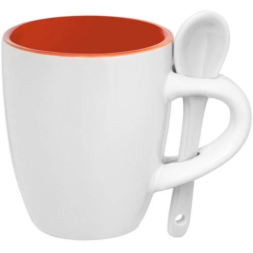 Кофейная кружка Pairy с ложкой, оранжевая с белой фото 2