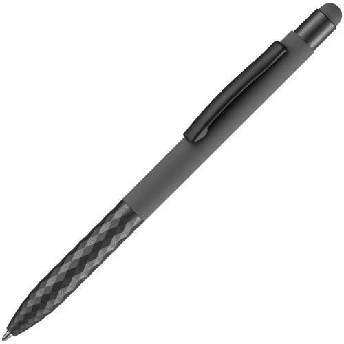 Ручка шариковая Digit Soft Touch со стилусом, серая фото 2