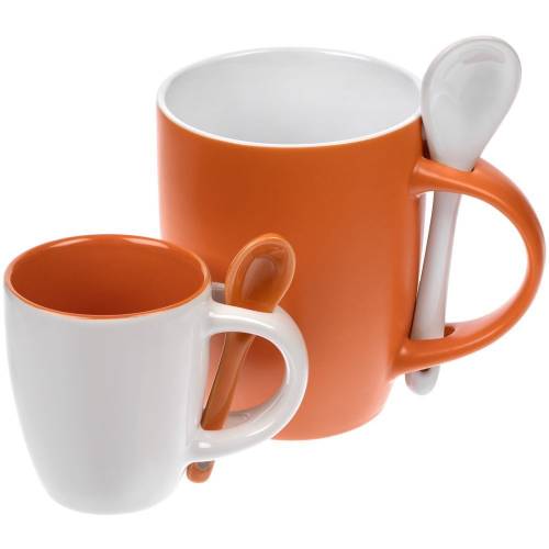 Кофейная кружка Pairy с ложкой, оранжевая с белой фото 7