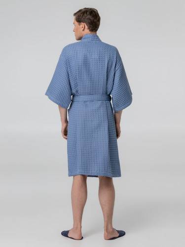 Халат вафельный мужской Boho Kimono, синий фото 8