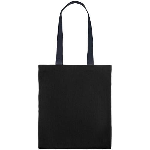 Холщовая сумка BrighTone, черная с темно-синими ручками фото 4
