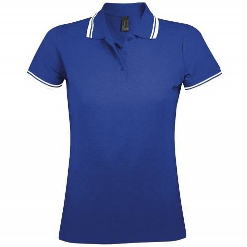 Рубашка поло женская Pasadena Women 200 с контрастной отделкой, ярко-синяя с белым фото 2