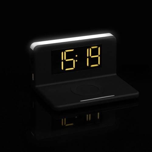 Часы настольные с беспроводным зарядным устройством Pitstop, черные фото 8
