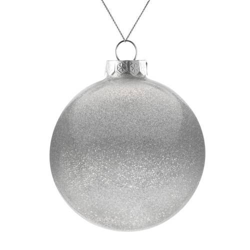 Елочный шар Finery Shine, 10 см, глянцевый серебристый с глиттером фото 2