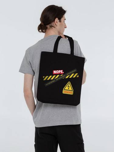 Холщовая сумка с термонаклейками Cautions, черная фото 2