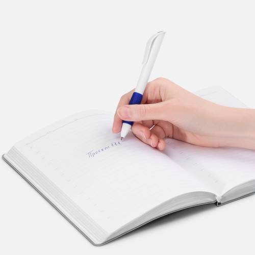 Ручка шариковая Grip, белая (молочная) с синим фото 5