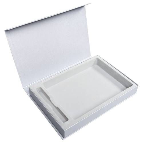 Коробка Silk с ложементом под ежедневник 15х21 см и ручку, серебристая фото 2