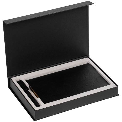 Коробка Silk с ложементом под ежедневник 13x21 см и ручку, черная фото 4