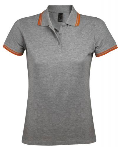 Рубашка поло женская Pasadena Women 200 с контрастной отделкой, серый меланж c оранжевым фото 2