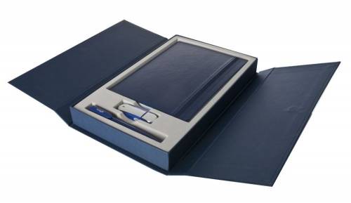 Коробка Three Part с ложементом под ежедневник, флешку и ручку, синяя фото 3