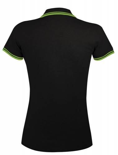 Рубашка поло женская Pasadena Women 200 с контрастной отделкой, черная с зеленым фото 3