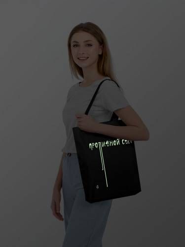 Холщовая сумка «Проливной свет» со светящимся принтом, черная фото 5
