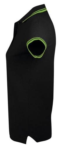 Рубашка поло женская Pasadena Women 200 с контрастной отделкой, черная с зеленым фото 4