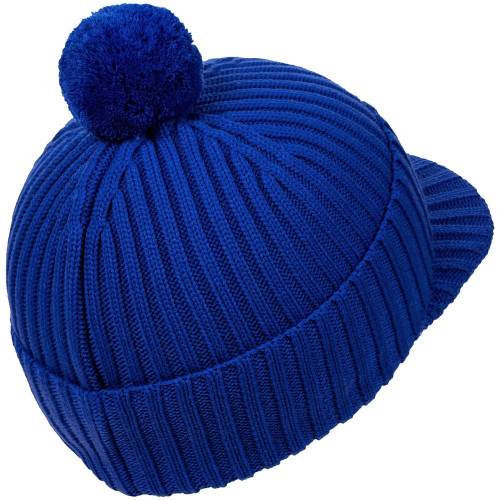 Вязаная шапка с козырьком Peaky, синяя (василек) фото 4