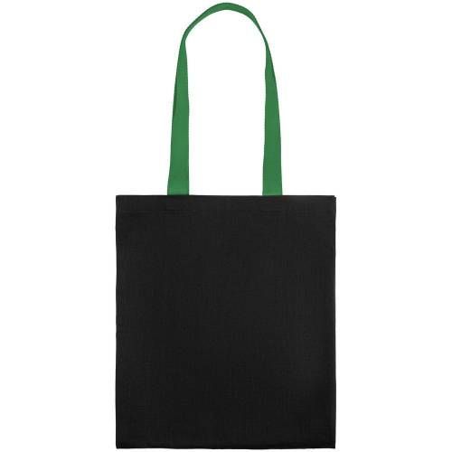 Холщовая сумка BrighTone, черная с зелеными ручками фото 4