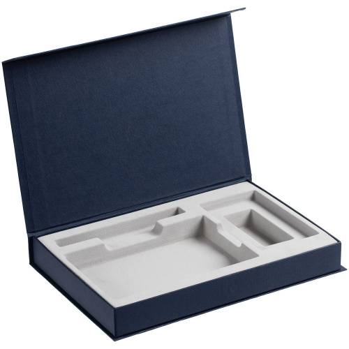 Коробка Silk с ложементом под ежедневник 10x16 см, аккумулятор и ручку, синяя фото 3