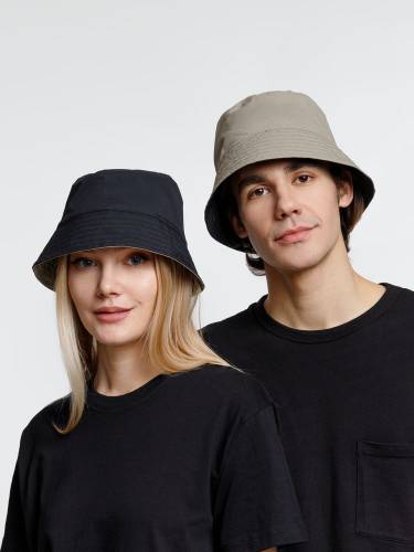 Панама Nylon двусторонняя, черная с хаки фото 8