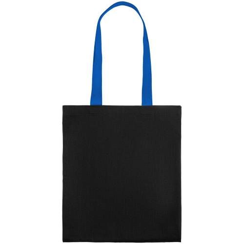 Холщовая сумка BrighTone, черная с ярко-синими ручками фото 4