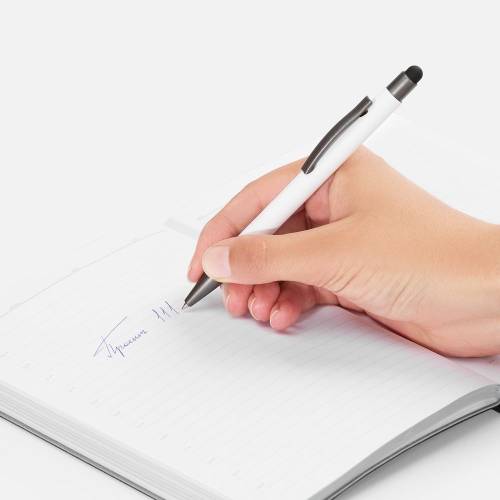 Ручка шариковая Atento Soft Touch со стилусом, белая фото 5 Ручка шариковая Atento Soft Touch со стилусом, белая фото 5