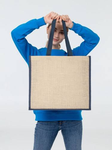 Холщовая сумка для покупок Bagari с синей отделкой фото 8