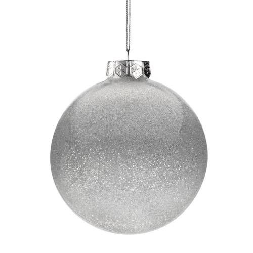 Елочный шар Finery Shine, 10 см, глянцевый серебристый с глиттером фото 3