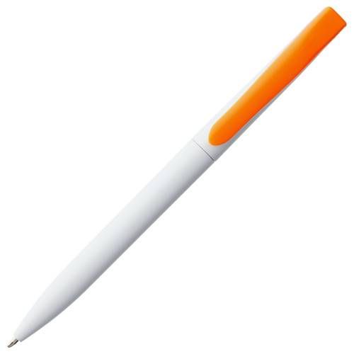Ручка шариковая Pin, белая с оранжевым фото 4