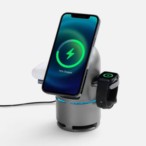 Bluetooth-колонка с беспроводной зарядкой Droid, серая фото 3