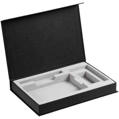 Коробка Silk с ложементом под ежедневник 10x16 см, аккумулятор и ручку, черная фото 3