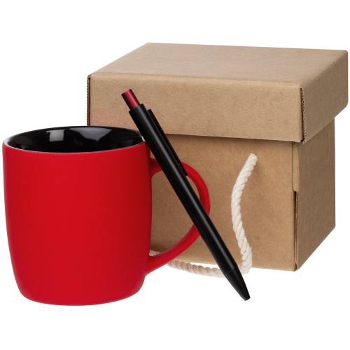 Набор Color Block: кружка и ручка, красный с черным фото 2