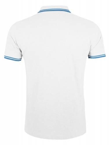 Рубашка поло мужская Pasadena Men 200 с контрастной отделкой, белая с голубым фото 3