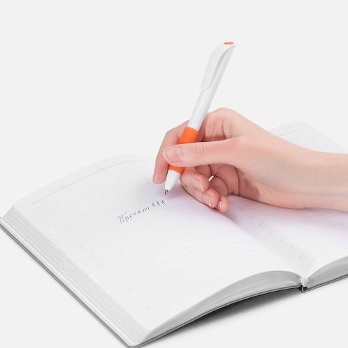 Ручка шариковая Grip, белая с оранжевым фото 5