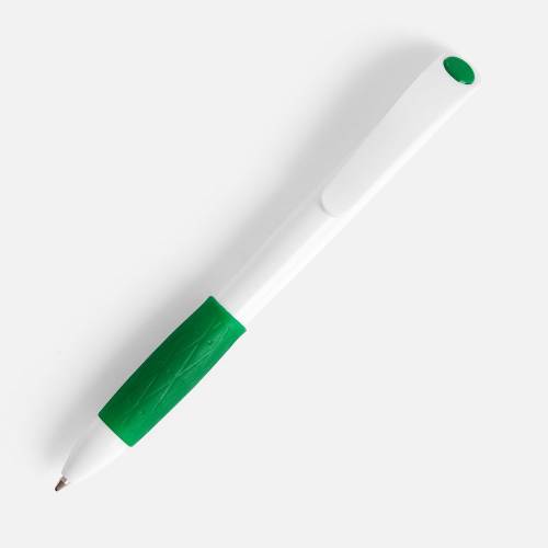 Ручка шариковая Grip, белая с зеленым фото 3