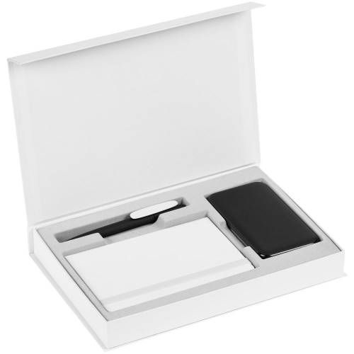 Коробка Silk с ложементом под ежедневник 10x16 см, аккумулятор и ручку, белая фото 4