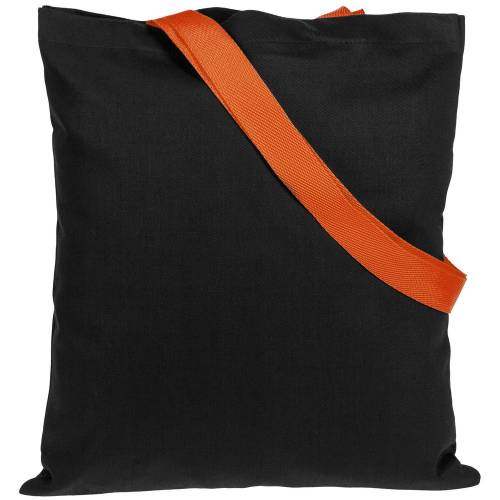 Холщовая сумка BrighTone, черная с оранжевыми ручками фото 3
