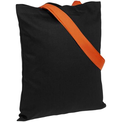 Холщовая сумка BrighTone, черная с оранжевыми ручками фото 2