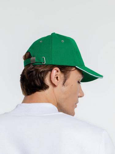 Бейсболка Classic, ярко-зеленая с белым кантом фото 7