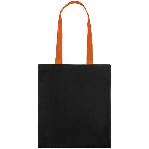 Холщовая сумка BrighTone, черная с оранжевыми ручками фото 4