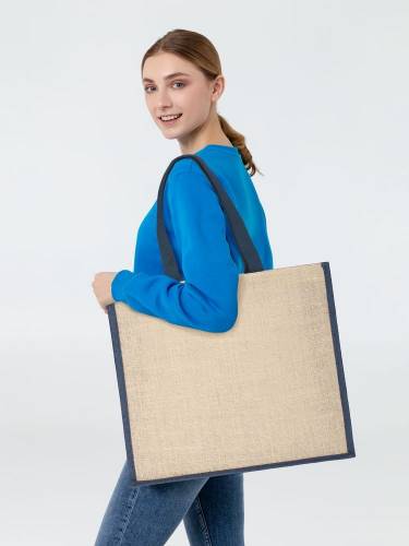 Холщовая сумка для покупок Bagari с синей отделкой фото 7