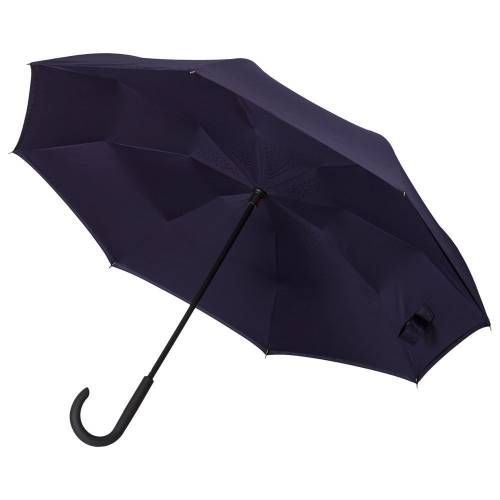 Зонт наоборот Style, трость, темно-синий фото 3