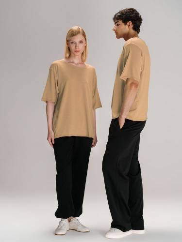 Футболка оверсайз унисекс Vozduh, бежевая фото 12