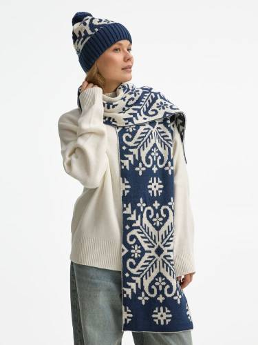 Шарф Wintertude L, синий с белым фото 8